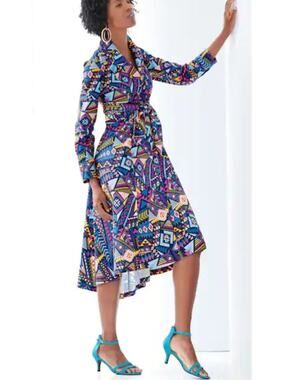 Ashro Abstract Multicolored Print Hi Low Belted Dress Size M Medium